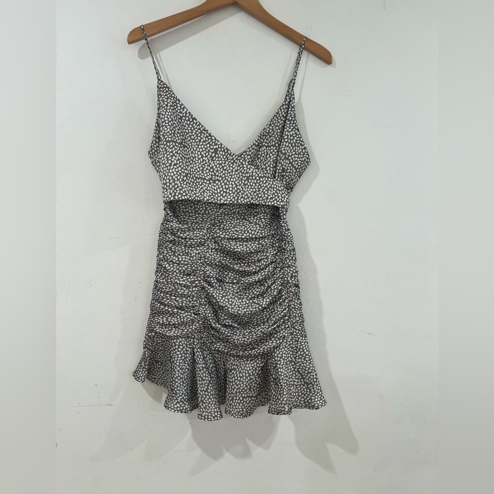 ANGEL BIBA spaghetti strap dress gathered skirt and ruffle trim straps S NWOT